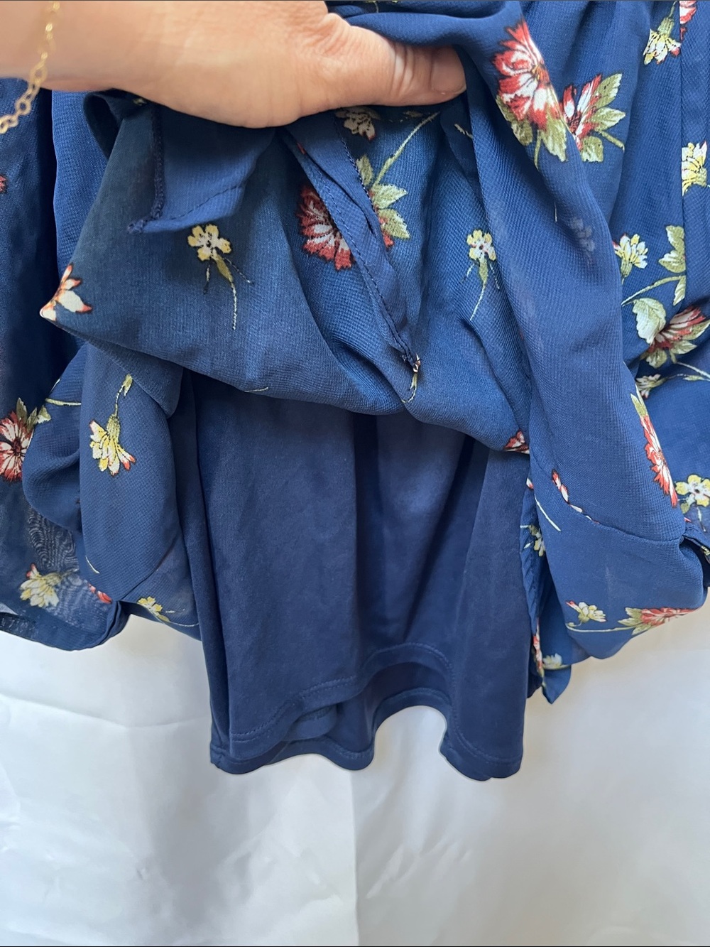 Beautees Navy Floral Crochet Yoke Tie-Front Blouse - Picture 7 of 7